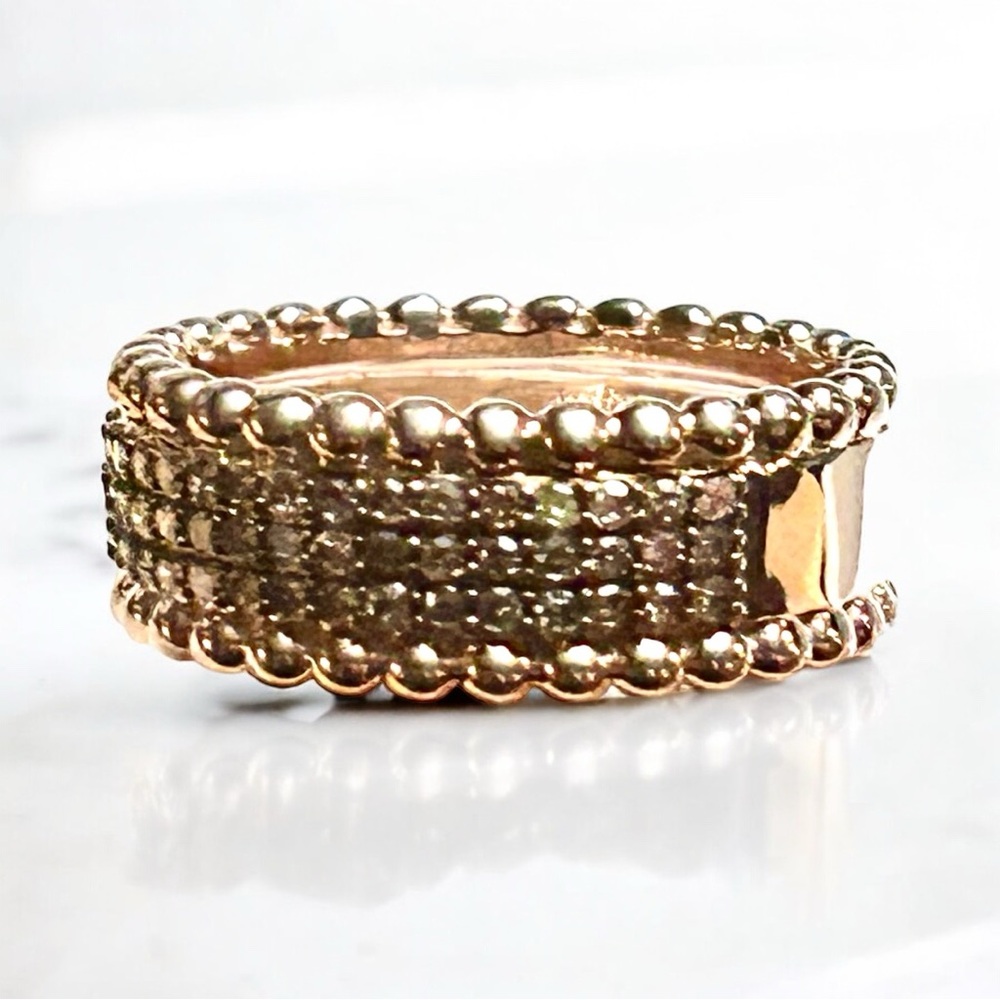 Champagne Diamonds 3 Rows Band Vermeil Rose Gold over Sterling Silver